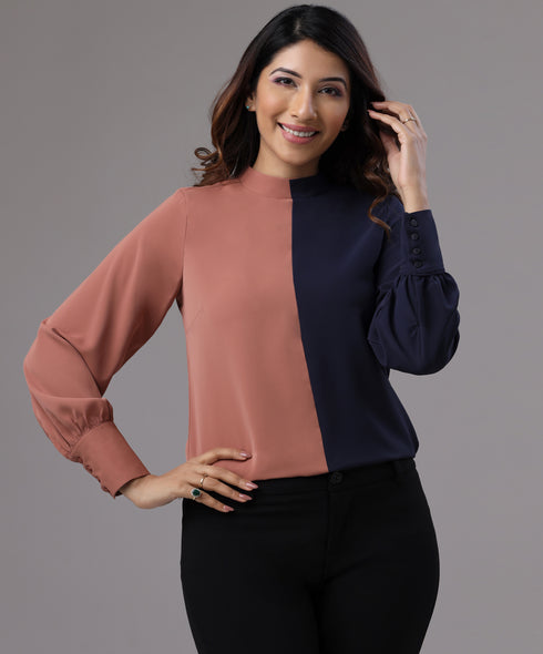 Two Tone Brown And Navy Top